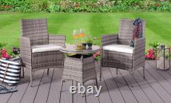 3PC Rattan Bistro Set Garden Patio Furniture 2 Chairs & Coffee Table
