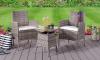 3pc Rattan Bistro Set Garden Patio Furniture 2 Chairs & Coffee Table