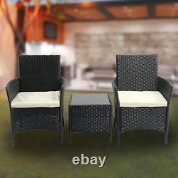 3PC Rattan Garden Bistro Set Patio Furniture 2 Chairs with Coffee Table