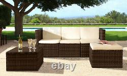 3PC Rattan Garden Patio Furniture Outdoor Set Sofa, Footstool & Coffee Table