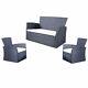 3pc Rattan Sofa Dining Chairs Set Garden Furniture Patio Wicker Outdoor Grey