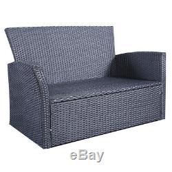 3PC Rattan Sofa Dining Chairs Set Garden Furniture Patio Wicker Outdoor Grey