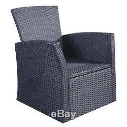 3PC Rattan Sofa Dining Chairs Set Garden Furniture Patio Wicker Outdoor Grey