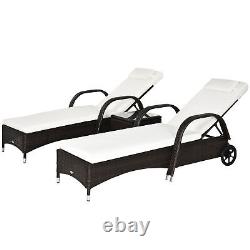 3PC Rattan Sun Lounger Wicker Sofa Day Bed Recliner Furniture Garden Patio Brown