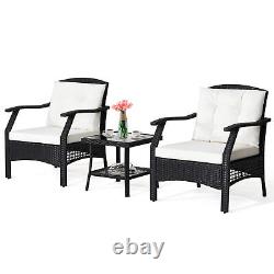 3PCS Outdoor Furniture Set Garden Table Chair Set Wicker Rattan Chair Bistro Set