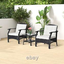 3PCS Outdoor Furniture Set Garden Table Chair Set Wicker Rattan Chair Bistro Set