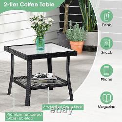 3PCS Outdoor Furniture Set Garden Table Chair Set Wicker Rattan Chair Bistro Set