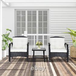 3PCS Outdoor Furniture Set Garden Table Chair Set Wicker Rattan Chair Bistro Set