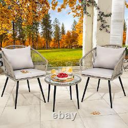 3PCS Outdoor Garden Wicker Furniture Patio Rattan Table Chairs Conversation Set