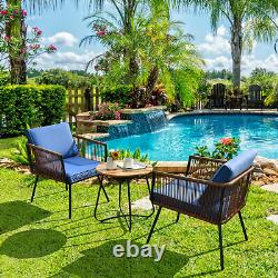 3PCS Outdoor Rattan Furniture Bistro Set Garden Patio Wicker Table & Chair Set