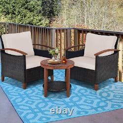 3PCS Outdoor Rattan Furniture Bistro Set Garden Patio Wicker Table & Chair Set