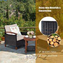 3PCS Outdoor Rattan Furniture Bistro Set Garden Patio Wicker Table & Chair Set