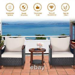 3PCS Outdoor Rattan Furniture Bistro Set Garden Patio Wicker Table & Chair Set