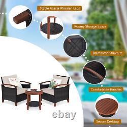 3PCS Outdoor Rattan Furniture Bistro Set Garden Patio Wicker Table & Chair Set