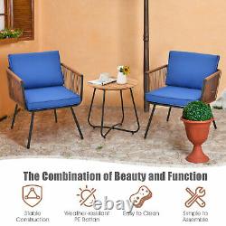 3PCS Outdoor Rattan Furniture Bistro Set Garden Patio Wicker Table & Chair Set