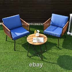 3PCS Outdoor Rattan Furniture Bistro Set Garden Patio Wicker Table & Chair Set