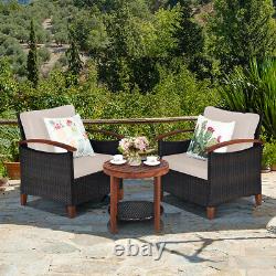 3PCS Outdoor Rattan Furniture Bistro Set Garden Patio Wicker Table & Chair Set