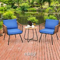 3PCS Outdoor Rattan Furniture Bistro Set Garden Patio Wicker Table & Chair Set