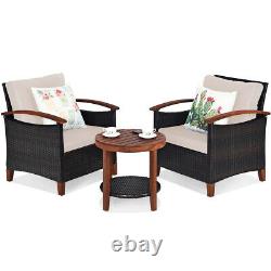 3PCS Outdoor Rattan Furniture Bistro Set Garden Patio Wicker Table & Chair Set