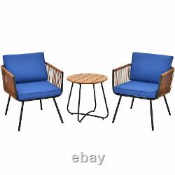 3PCS Outdoor Rattan Furniture Bistro Set Garden Patio Wicker Table & Chair Set