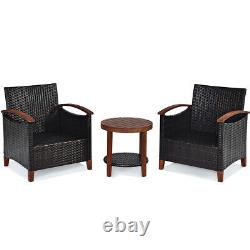 3PCS Outdoor Rattan Furniture Bistro Set Garden Patio Wicker Table & Chair Set