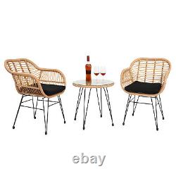 3PCS Outdoor Rattan Furniture Bistro Set Garden Patio Wicker Table Chair Woven