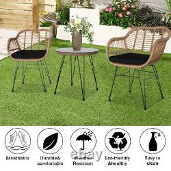 3PCS Outdoor Rattan Furniture Bistro Set Garden Patio Wicker Table Chair Woven