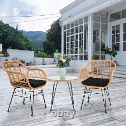 3PCS Outdoor Rattan Furniture Bistro Set Garden Patio Wicker Table Chair Woven