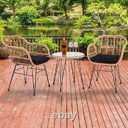 3PCS Outdoor Rattan Furniture Bistro Set Garden Patio Wicker Table Chair Woven