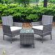 3pcs Rattan Furniture Garden Outdoor Armchair Tea Table Set Patio Cushion Seat
