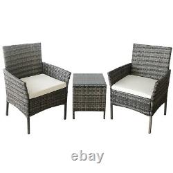 3PCS Rattan Furniture Garden Outdoor Armchair Tea Table Set Patio Cushion Seat