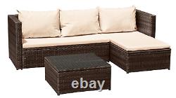 3PCs Brown Garden Rattan Set Outdoor Wicker Patio Furniture Bench Sofa & Table