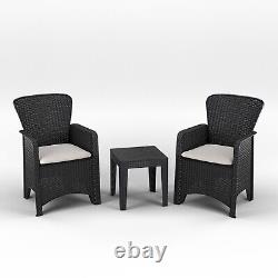 3Pc Black Coffee Table & Chairs Bistro Set Rattan Garden Furniture Outdoor Patio