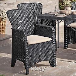 3Pc Black Coffee Table & Chairs Bistro Set Rattan Garden Furniture Outdoor Patio