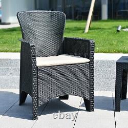 3Pc Black Coffee Table & Chairs Bistro Set Rattan Garden Furniture Outdoor Patio