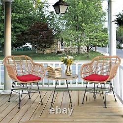3Pcs Garden Bistro Table & Chairs Set Outdoor PE Rattan Conversation Furniture