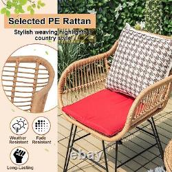 3Pcs Garden Bistro Table & Chairs Set Outdoor PE Rattan Conversation Furniture