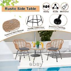 3Pcs Garden Bistro Table & Chairs Set Outdoor PE Rattan Conversation Furniture