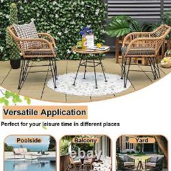 3Pcs Garden Bistro Table & Chairs Set Outdoor PE Rattan Conversation Furniture