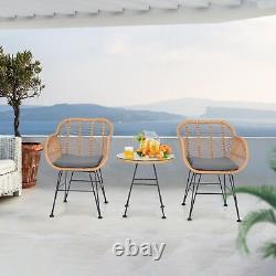 3Pcs Garden Bistro Table & Chairs Set Outdoor PE Rattan Conversation Furniture