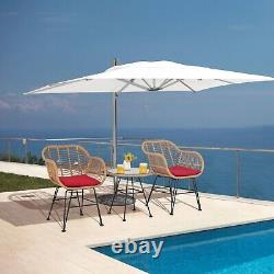 3Pcs Garden Bistro Table & Chairs Set Outdoor PE Rattan Conversation Furniture