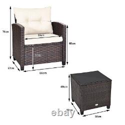 3Pcs Outdoor Conversation Set Garden Furniture Patio Rattan Sofa Table Set White