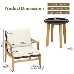 3Pcs Outdoor Rattan Furniture Set Garden Patio Wicker Chair & Side Table Set