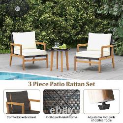 3Pcs Outdoor Rattan Furniture Set Garden Patio Wicker Chair & Side Table Set