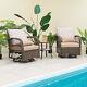 3pcs Outdoor Rattan Furniture Set Garden Patio Wicker Swivel Chairs With Table