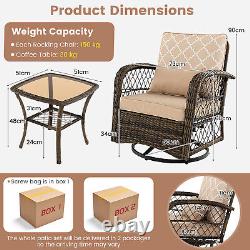 3Pcs Outdoor Rattan Furniture Set Garden Patio Wicker Swivel Chairs with Table