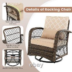 3Pcs Outdoor Rattan Furniture Set Garden Patio Wicker Swivel Chairs with Table