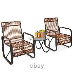 3Pcs Outdoor Rattan Sofa Set Garden Patio Furniture Set with Adjustable Feet