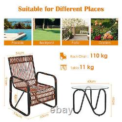 3Pcs Outdoor Rattan Sofa Set Garden Patio Furniture Set with Adjustable Feet