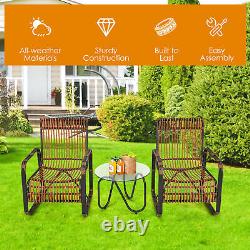 3Pcs Outdoor Rattan Sofa Set Garden Patio Furniture Set with Adjustable Feet